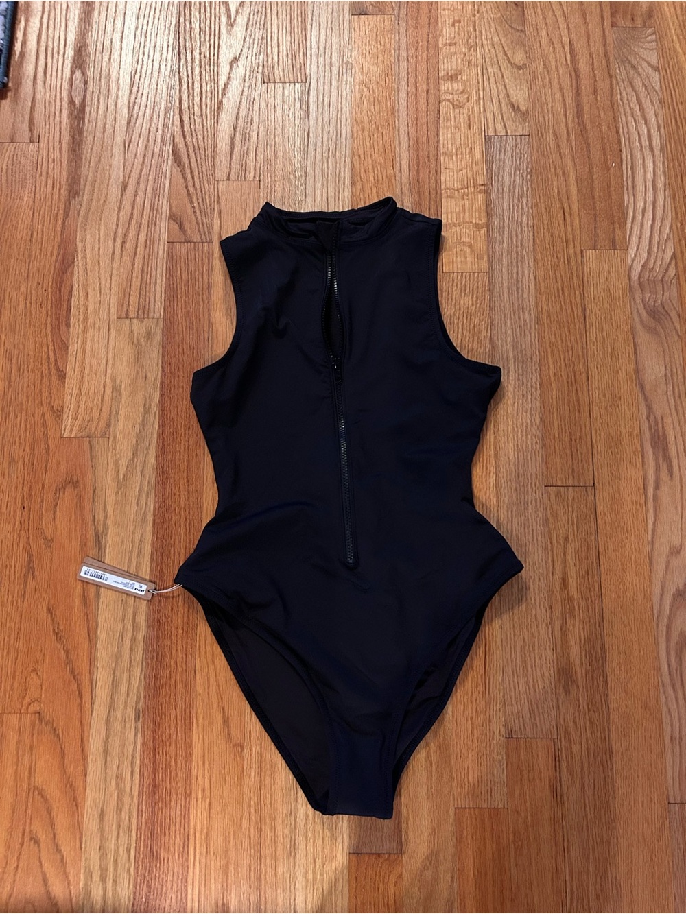 SKIMS Black Sleeveless Zip-Front One-Piece